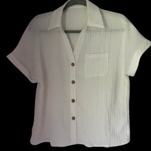 JORESS Women Solid Color Short Sleeve Loose Shirt Casual Top For Summer White